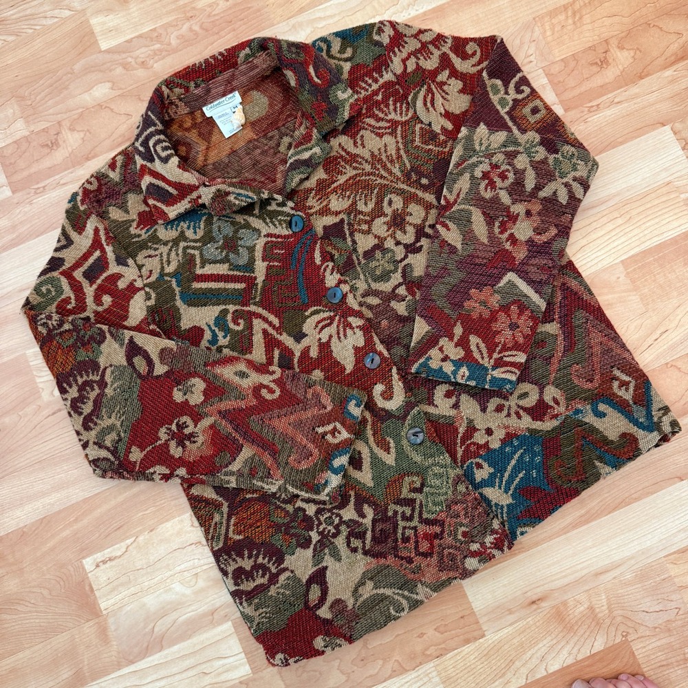 Coldwater Creek Vintage Tapestry Jacket Womens Medium Floral Woven Button Front